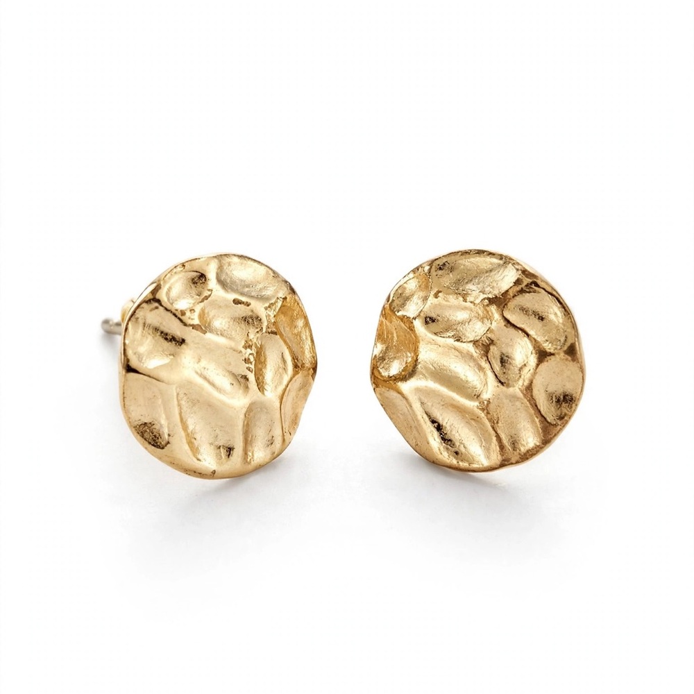 Gold Textured Disc Stud Earrings - Women Jewelry